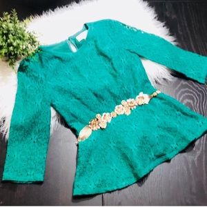 Kelly Green Lace Peplum Top